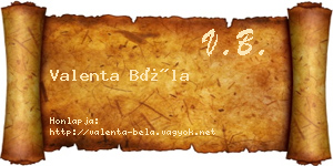 Valenta Béla névjegykártya